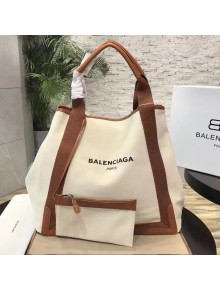 Balenciaga Denim Navy Cabas Large Bag White/Brown 2017