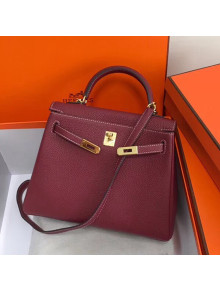 Hermes Kelly 25cm/28cm/32cm Togo Leather Bag Burgundy(Gold Hardware)