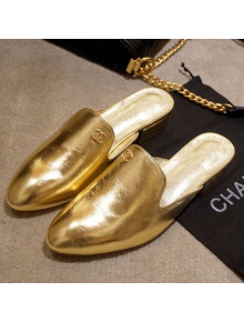 Chanel Metallic Leather Mules G34303 Gold 2019