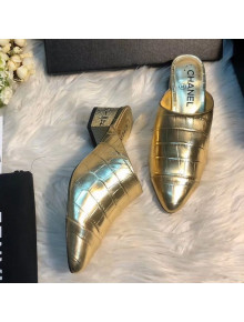 Chanel Crocodile Embossed Metallic Calfskin Mules G34909 Gold 2019