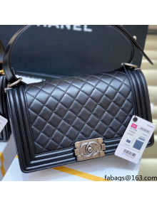 Chanel Quilted Original Lambskin Leather Medium Boy Flap Bag Black/Silver (Top Quality)