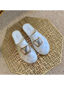 Louis Vuitton Monogram Canvas Espadrille Flat Mules with Square LV Buckle White 2021