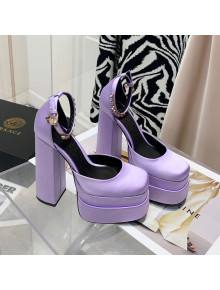 Versace Medusa Aevitas Satin Platform Pumps 15cm Lilac Purple 2021 