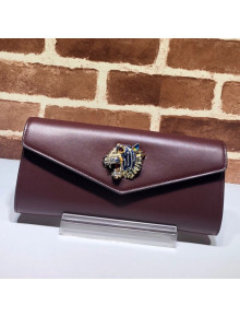 Gucci Broadway Leather Clutch with Tiger 576532 Burgundy 2019