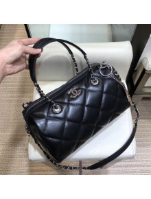 Chanel Quilted Calfskin Small Bowling Bag AS1321 Black/Silver 2019