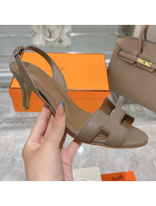 Hermes Leather Heeled Sandals 7cm Grey 2021 01