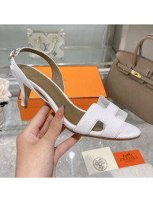 Hermes Leather Heeled Sandals 7cm White 2021 08