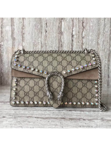 Gucci Dionysus GG Supreme Shoulder Bag with Crystals 400249 Beige 2017