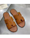 Hermes Men's Izmir Stitching Leather Flat Slide Sandals Brown 2021 55