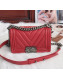 Chanel Chevron Grained Calfskin Small Boy Flap Bag A67085 Red/Silver 2019