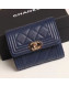 Chanel Grained Calfskin Boy Small Flap Wallet A81996 Blue 2019