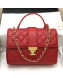 Chanel Quilted and Chevron Calfskin Flap Bag with Top Handle AS0804 Red 2019