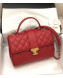 Chanel Quilted and Chevron Calfskin Flap Bag with Top Handle AS0804 Red 2019