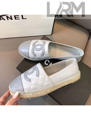 Chanel Quilted Calfskin Flat Espadrilles G29762 Light Gray 2020