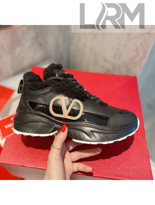 Valentino VLogo Leather and Wool Sneakers Black 2021 111897