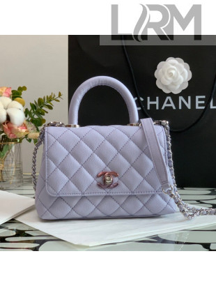 Chanel Grained Calfskin & Gradient Lacquered Metal Mini Flap Bag with Top Handle AS2431 Purple 2021