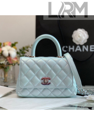 Chanel Grained Calfskin & Gradient Lacquered Metal Mini Flap Bag with Top Handle AS2431 Blue 2021