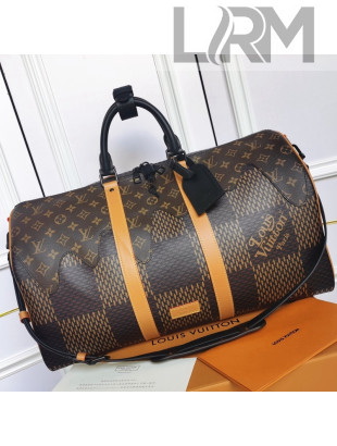 Louis Vuitton Keepall Bandoulière 50 Bag in Giant Damier Ebene and Monogram Canvas N403665 2021