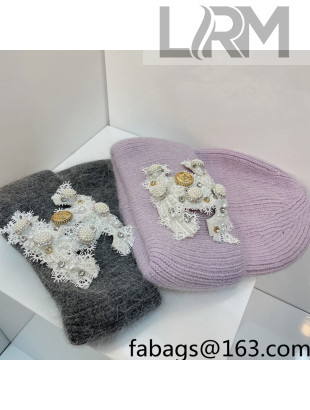 Chanel Rabbit Fur Knit Hat Purple/Gray 2021 122242