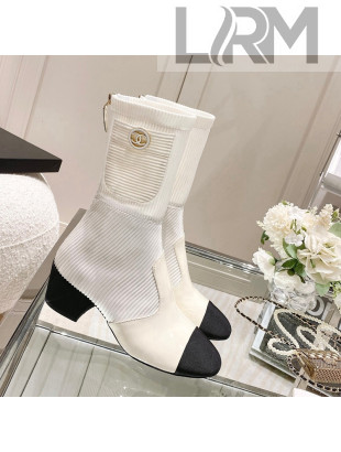 Chanel Grosgrain, Knit & Patent Calfskin Ankle Boots 5.5cm G38522 Ivory/White/Black 2021 