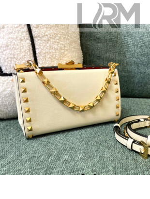 Valentino Rockstud Alcove Grainy Calfskin Clutch Mini Bag White/Gold 2021 0599