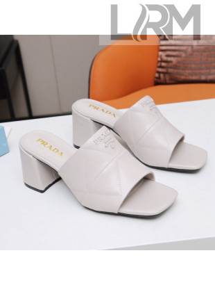 Prada Calf Leather Medium Heel Slide Sandals 7cm White 2022