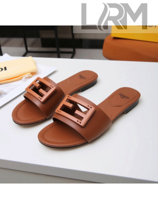 Fendi Baguette Leather Slide Sandals Brown 2022 03