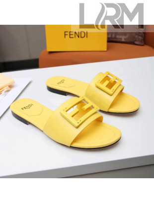 Fendi Baguette Leather Slide Sandals Yellow 2022 04