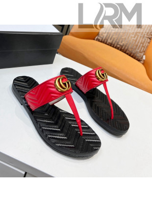 Gucci Chevron Leather Thong Sandal with Double G Red 2022 56