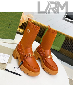 Gucci Calfskin Knit Ankle Boots with Horsebit Brown 2021