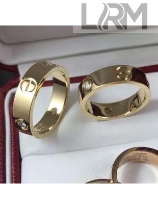 Cartier Yellow Gold Nologo Love Ring with 3 Diamonds,Classic 06