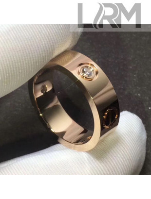 Cartier Pink Gold Nologo Love Ring with 3 Diamonds,Classic 06