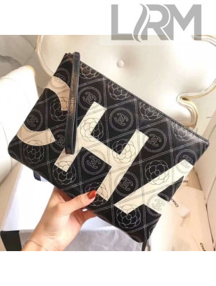 Chanel Printed Canvas & Calfskin Leather Clutch 2018