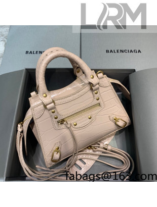 Balenciaga Neo Classic Mini Bag in Shiny Crocodile Embossed Leather Nude/Gold 2021 638512