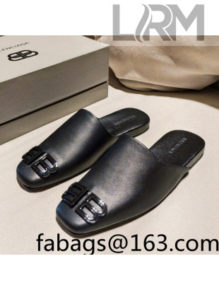 Balenciaga BB Lambskin Flat Mules All Black 2021 21