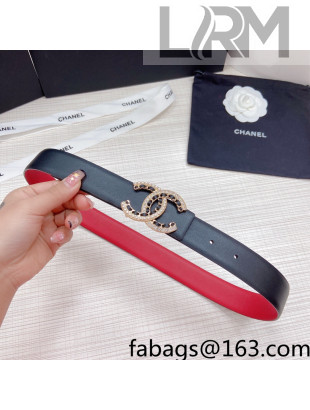 Chanel Calfskin Belt 3cm with Pearl Chain CC Buckle Black/Red 2022 94