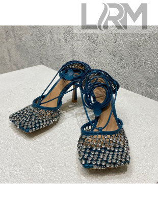 Bottega Veneta Sparkle Stretch Crystal Mesh Sandals 9cm Blue 2022