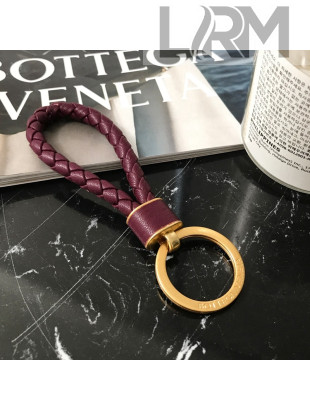 Bottega Veneta Intrecciato Lambskin Key Ring Burgundy 2022 608783