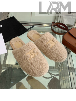 Celine Shearling Flat Mules Beige 2021 02