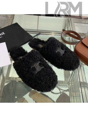 Celine Shearling Flat Mules Black 2021 03