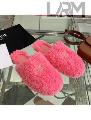 Celine Shearling Flat Mules Pink 2021 04