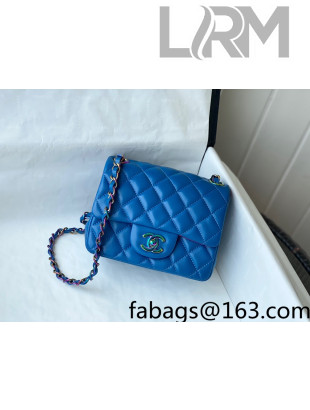 Chanel Lambskin & Rainbow Metal Square Mini Flap Bag A35200 Blue 2021 TOP