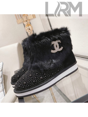 Chanel Crystal & Rabbit Fur Ankle Boots Black 2021 67