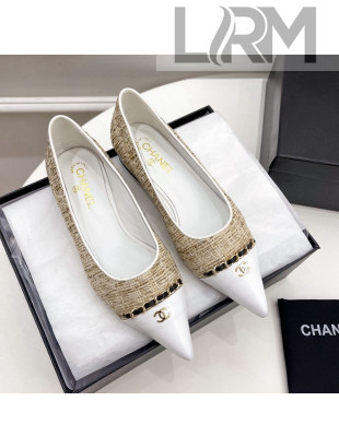 Chanel Tweed & Lambskin Pointed Ballerinas Beige/White 2021 56