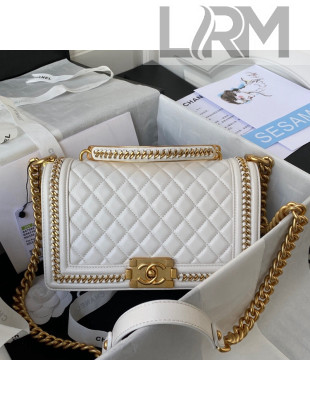 Chanel Lambskin Chain Medium Boy Handbag White 2021 50