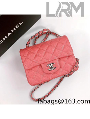 Chanel Iridescent Grained Mini Square Flap Bag A35200 Pink/Silver 2021 33