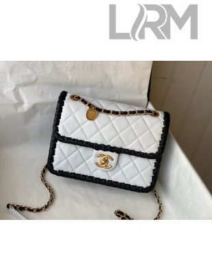 Chanel Calfskin Braided Trim Small Square Flap Bag AS2496 White 2022