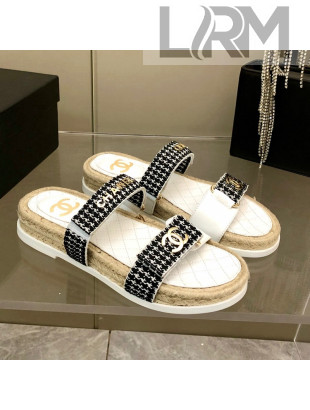 Chanel Houndstooth Slide Sandals Black/White 2022 24