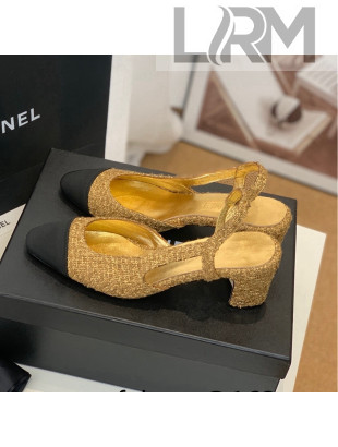 Chanel Tweed Slingback Pumps 6.5cm G31318 Gold 2022 08