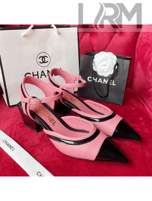 Chanel Lambskin & Patent Calfskin Open Shoe/Pumps 6cm G38846 Pink/Black 2022